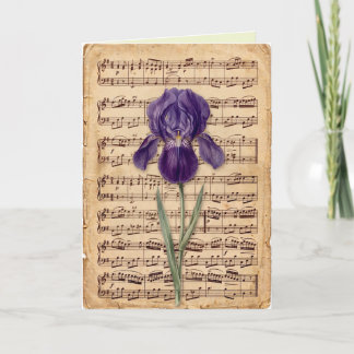 Cartão Partitura Antiga com Arte Floral Delicada