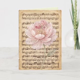 Cartão Partitura Antiga com Arte Floral Delicada