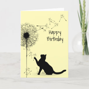 Cartão Parto de Gato Negro e Dandelion