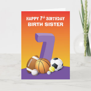Cartão Parto de parentesco personalizado Irmã 7 Aniversár