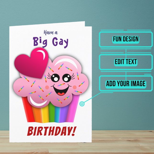 Cartão Parto de pastelaria de grande Gay (Wish a very Happy Birth - gay to your favorite human with this LGBTQ+ inspired birthday card. )