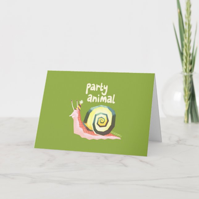 Cartão Party animal snail greetings card (green) (Frente)