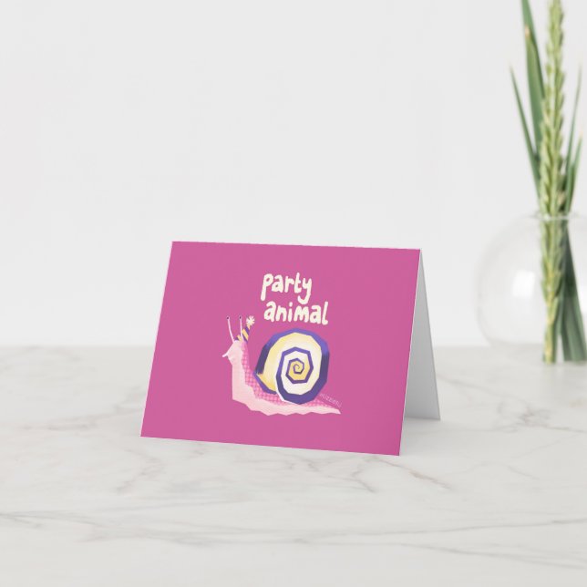 Cartão Party animal snail greetings card (pink) (Frente)