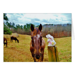 Cartão Páscoa Bunny e Cavalo Marrom