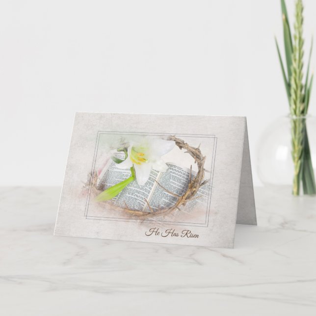 Cartão Páscoa Coroa e Bíblia com Lily (Frente)