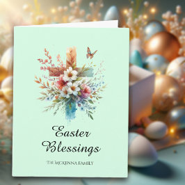 Cartão Páscoa Cristã Cruzada Elegante de Pastel Watercolo