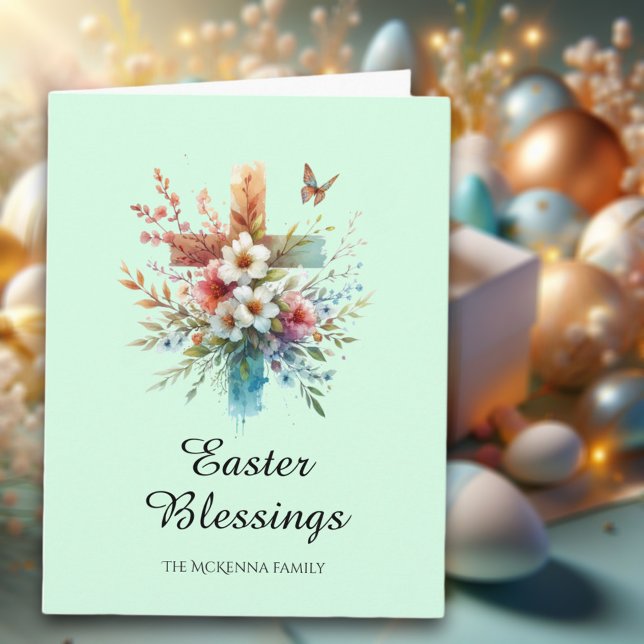 Cartão Páscoa Cristã Cruzada Elegante de Pastel Watercolo (Criador carregado)