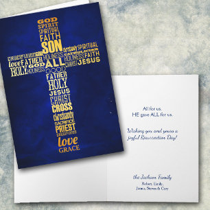 Cartão Páscoa Cristã de Cruz de Palavra Dourada