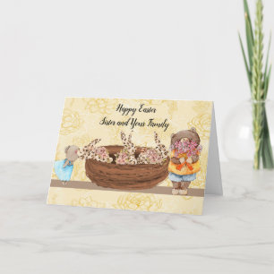 Cartão Páscoa de Bunnies & Ursos para Irmã e Família