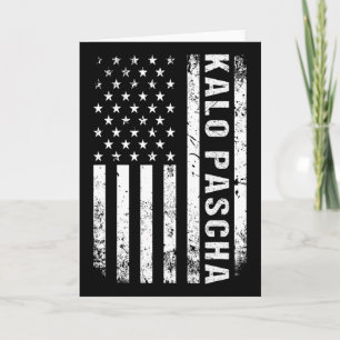 Cartão Páscoa Grega Kalo Pascha Retro Bandeira EUA Grego