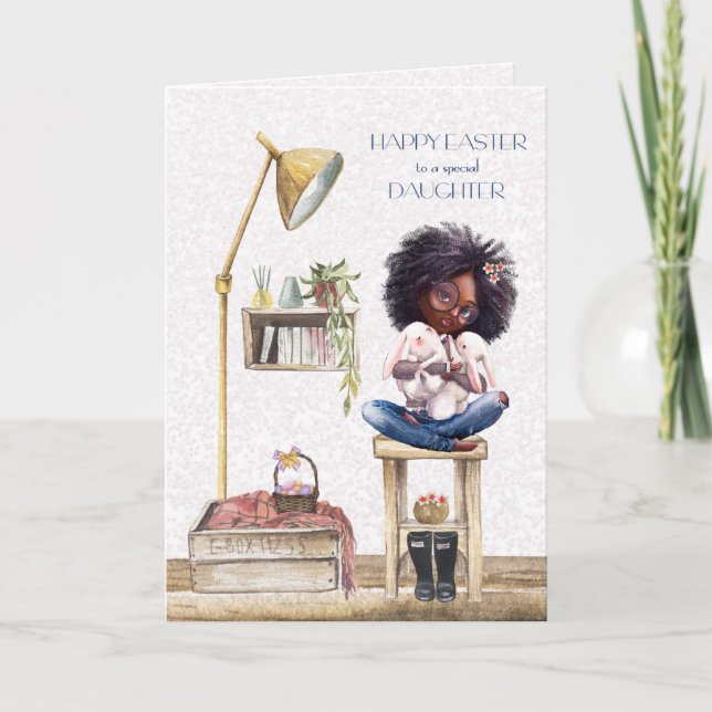 Cartão Páscoa para Filha de African American Girl (Frente)