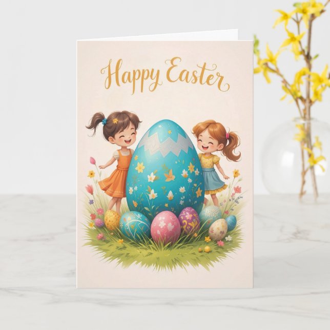 Cartão Páscoas e saudação colorida dos ovos (Flor Amarela)