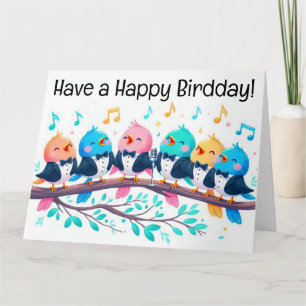 Cartão Passarinhos Cantando uma Feliz Birdday!