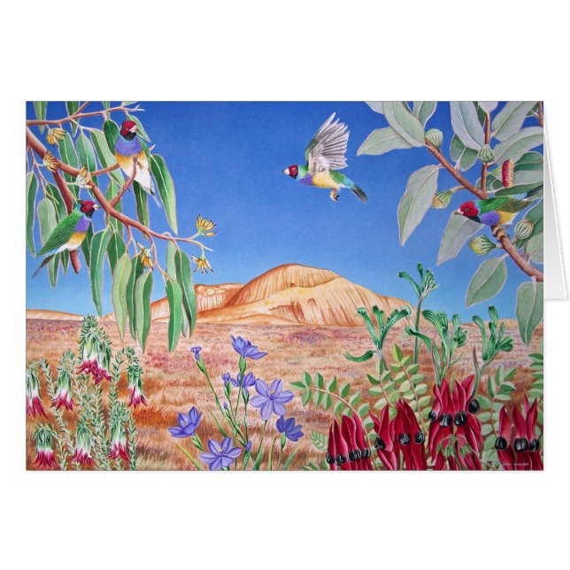 Cartão Passarinhos de Gouldian, interior, Austrália (Frente Horizontal)