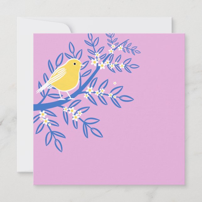 Cartão Pássaro Amarelo Ilustrado em um Fundo Rosa (Frente)
