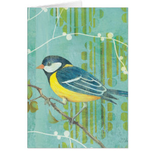 Cartão Pássaro azul empoleirado em uma árvore