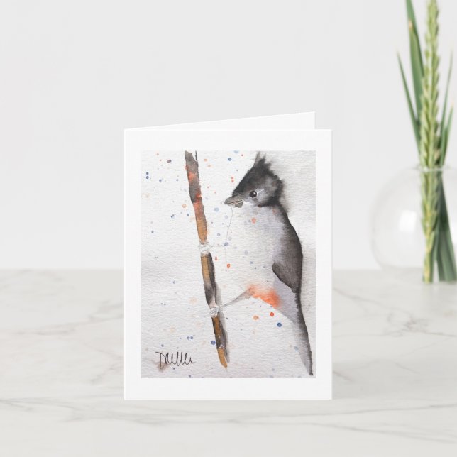 Cartão Pássaro Bonito Aquarela Natal (Frente)