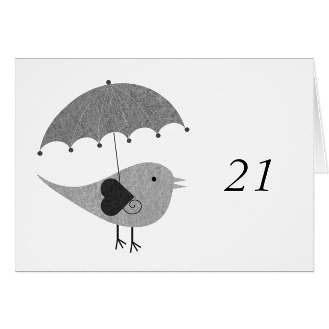 Cartão Pássaro bonito com guarda-chuva (Frente Horizontal)