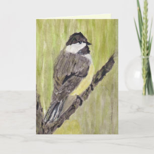 Cartão Pássaro Chickadee de casaco preto - pintura acríli