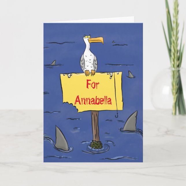 Cartão Pássaro-do-mar engraçado circulado por desenhos an (Frente)