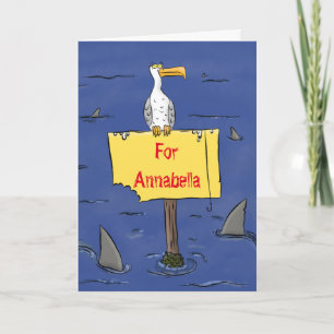 Cartão Pássaro-do-mar engraçado circulado por desenhos an