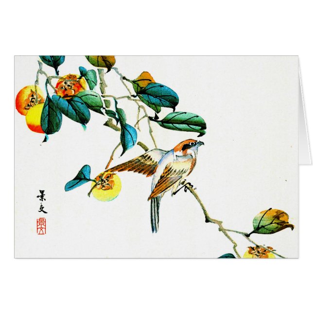 Cartão Pássaro e caquis 1892 (Frente Horizontal)