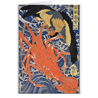 Cartão Pássaro e lagosta - Bloqueio Japonês Art Ukiyo-E