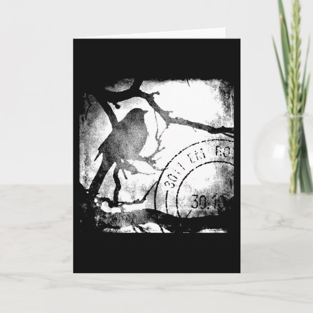 Cartão Pássaro em um Monochrome do ramo (Frente)