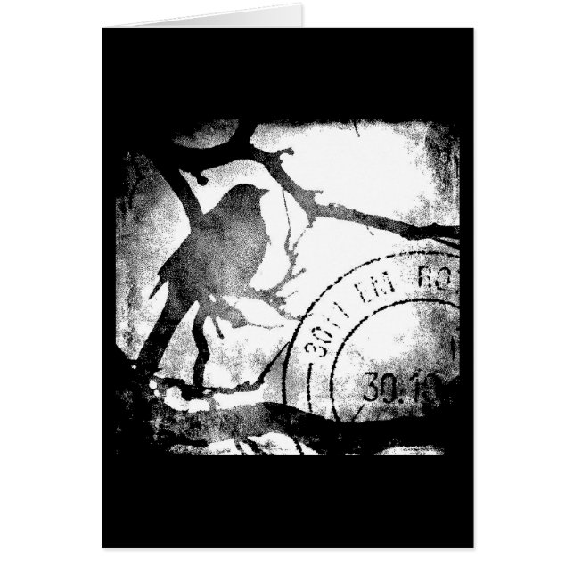 Cartão Pássaro em uma ramificação monocromática (Frente)