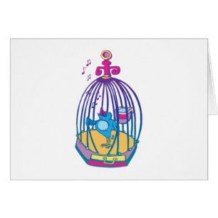 Cartão pássaro giro cantando de gaiola