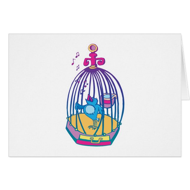 Cartão pássaro giro cantando de gaiola (Frente Horizontal)