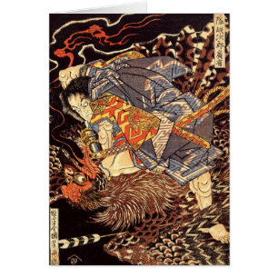 Cartão Pássaro japonês do guerreiro e do demónio