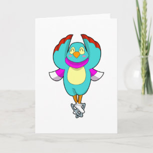 Cartão Pássaro na patinação de gelo com skates de gelo.PN