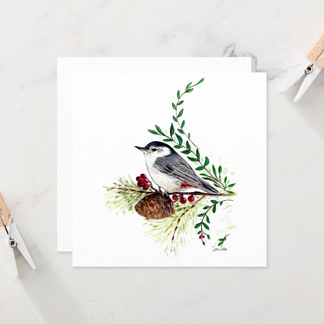 Cartão Pássaro Nuthatch (Nuthatch Bird Painting Card from Jenn's Emporium. )