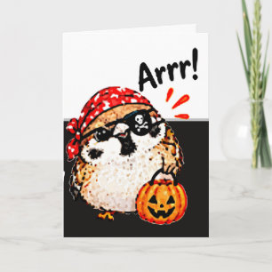 Cartão Pássaro Pardal Chibi Fofo Pirata de Halloween Dive