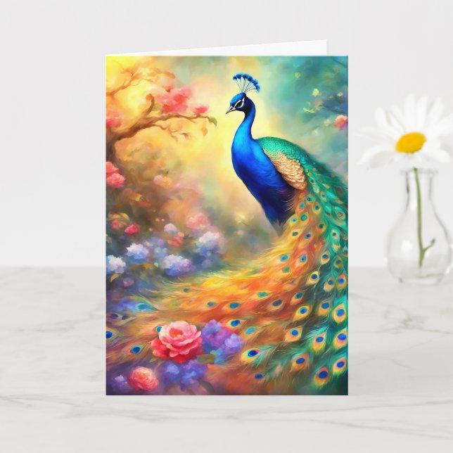 Cartão Pássaro Pavão 100 com flores (Planta pequena)