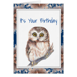 Cartão Pássaro Pequeno Coruja Bonito de Aniversário Engra