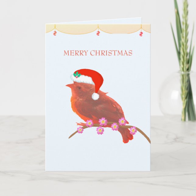 Cartão Pássaro pequeno e fofo de Natal (Frente)