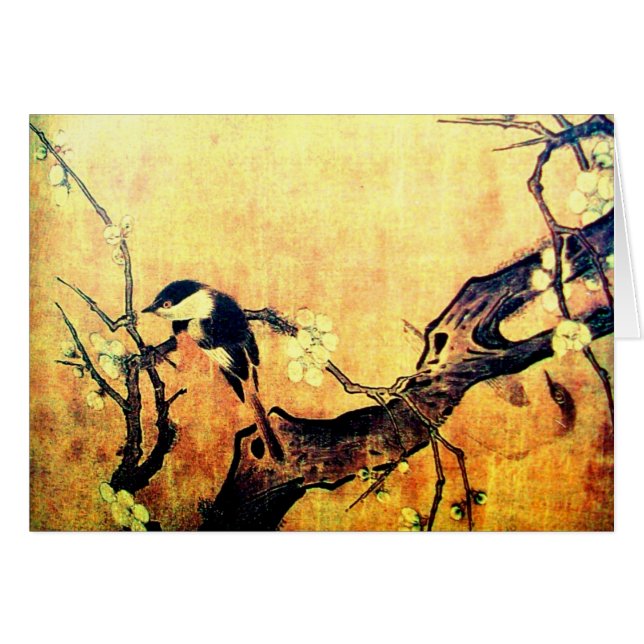 Cartão PÁSSARO primavera, ÁRVORE FLOR, Bacia-Hidrográfica (Frente Horizontal)