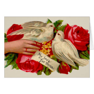 Cartão Pássaros Antigos Amor Vitoriano Pombo Arte Clássic