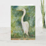 Cartão Pássaros brancos Egret Wild Brother Birthday Card<br><div class="desc">O cartão de aniversário de Egret, ave branca de vida selvagem. Título: "Orgulhoso" Pintura aquosa de um Egret. Esta design foi uma inspiração de uma de nossas viagens à Costa Rica que estávamos hospedados em Playa Los Suenos e decidimos explorar por volta de nunca a Herradura uma bela área exuberante...</div>