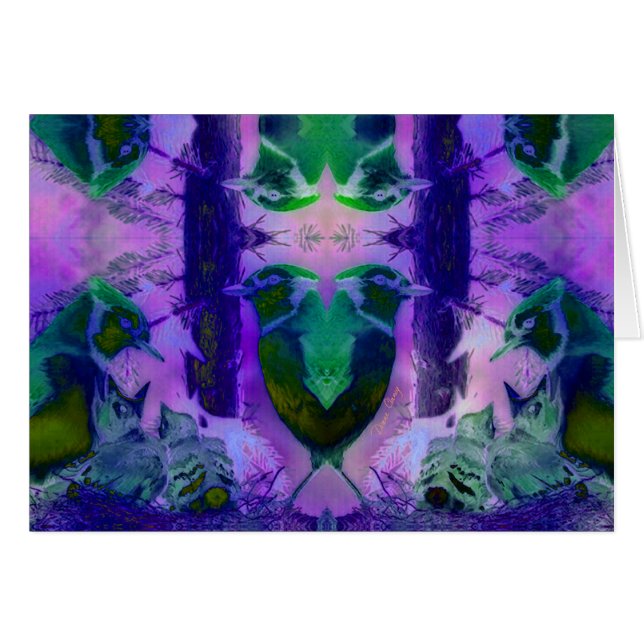 Cartão Pássaros cor-de-rosa - violetas & ciclo (Frente Horizontal)