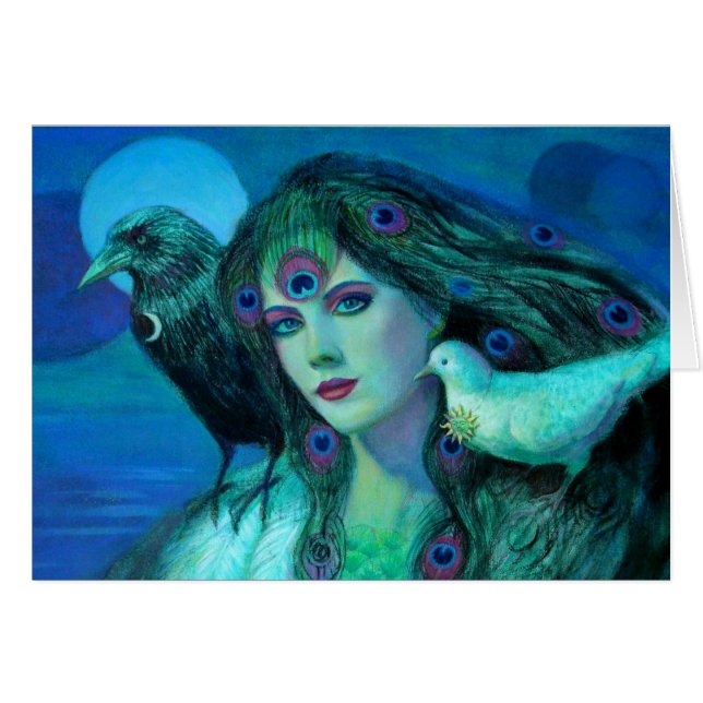 Cartão "Pássaros da senhora do pavão da dualidade " (Frente Horizontal)