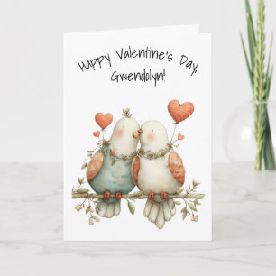 Cartão Pássaros de Amor Fofos com Corações Feliz Dia dos