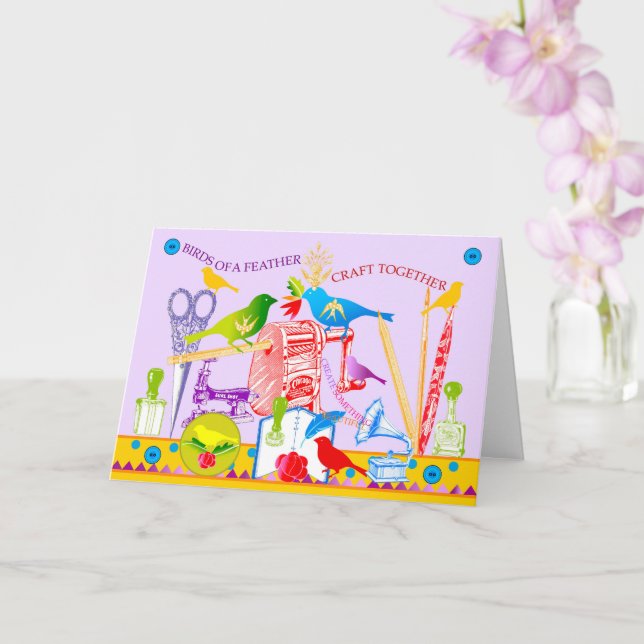 Cartão Pássaros de um Artesanato de penas juntos Placa 2 (Orquídea)