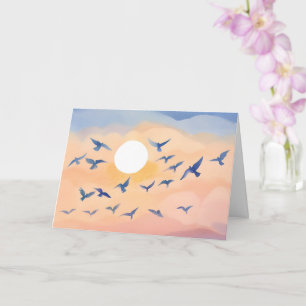 Cartão Pássaros em Voo   Pôr do Sol Natureza Aquarela