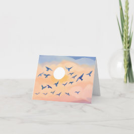 Cartão Pássaros em Voo | Pôr do Sol Natureza Aquarela