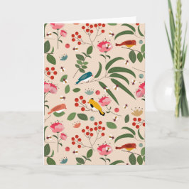 Cartão Pássaros Florais De Mão Abelhas Padrão Botânico