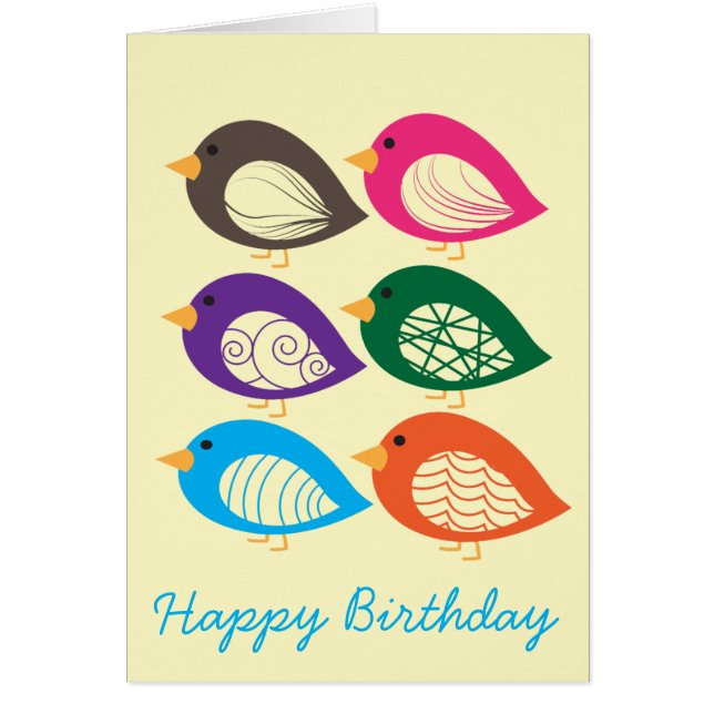 Cartão Pássaros quirky colorido e giros (Frente)
