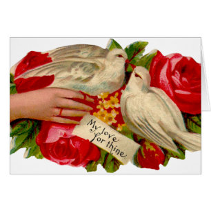 Cartão Pássaros Vintage Amor Vitoriano Pombo Arte Clássic